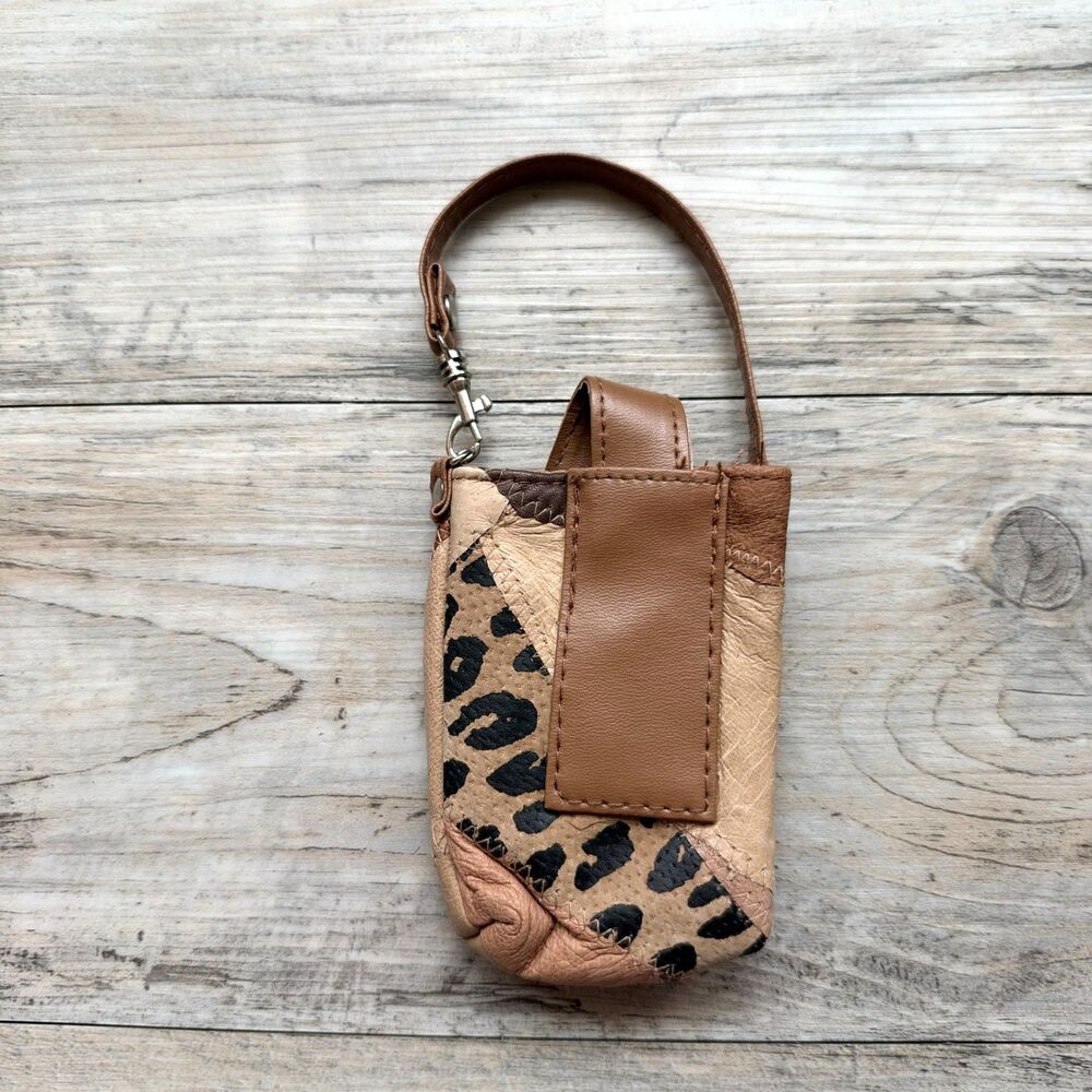 Y2K Leopard Print Patchwork Mini Wristlet Phone Pouch Brown Animal Print Bag
